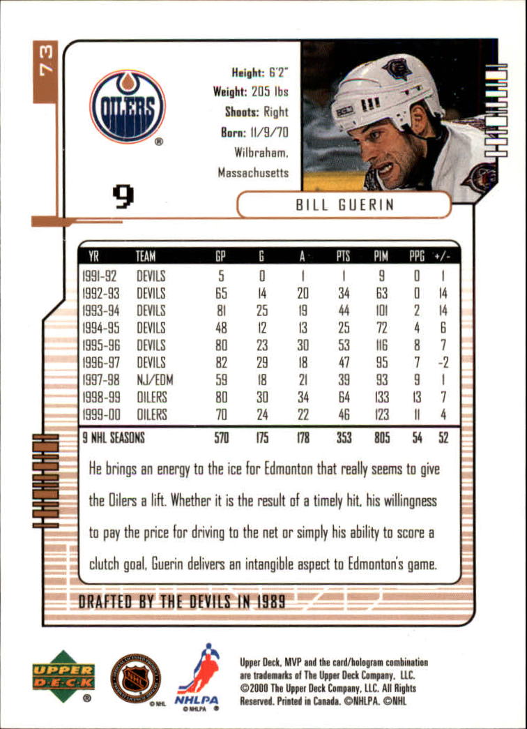 2000-01 Upper Deck MVP #73 Bill Guerin back image