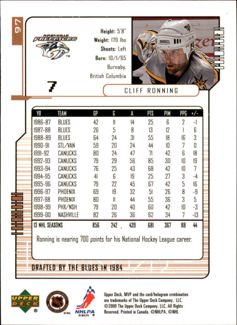 B5220- 2000-01 Upper Deck MVP Hk #s 1-200 +Rookies -You Pick- 15+ FREE US SHIP - Picture 195 of 441