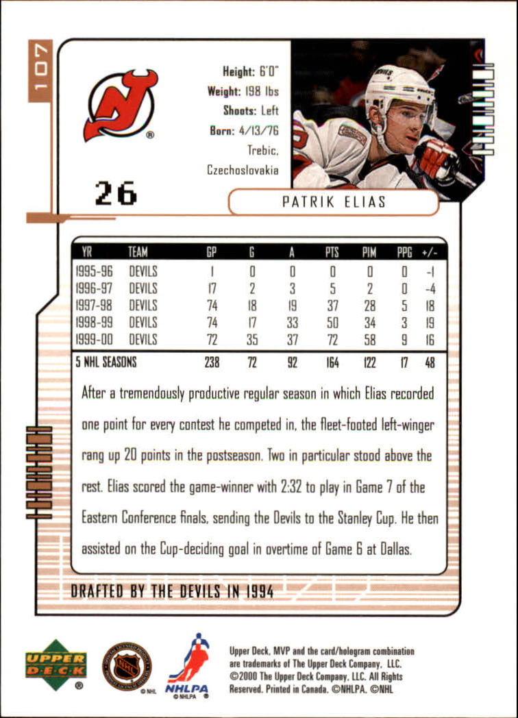 B5220- 2000-01 Upper Deck MVP Hk #s 1-200 +Rookies -You Pick- 15+ FREE US SHIP - Picture 215 of 441