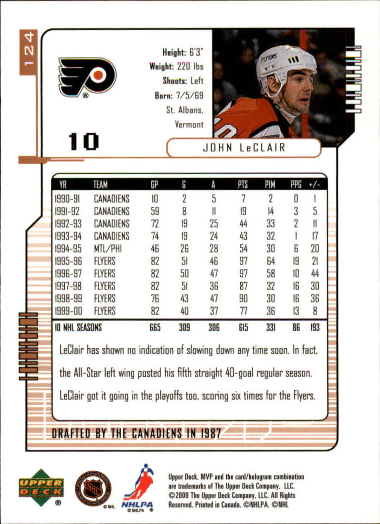 B5220- 2000-01 Upper Deck MVP Hk #s 1-200 +Rookies -You Pick- 15+ FREE US SHIP - Picture 249 of 441
