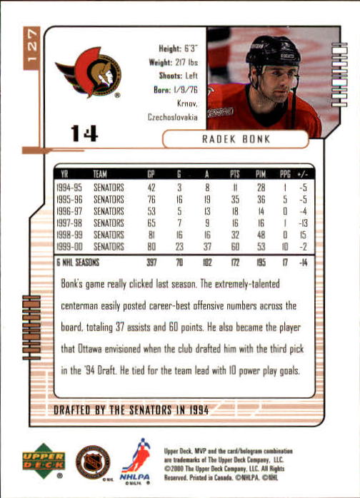 B5220- 2000-01 Upper Deck MVP Hk #s 1-200 +Rookies -You Pick- 15+ FREE US SHIP - Picture 255 of 441