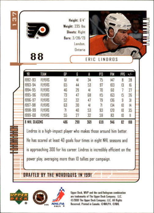 B5220- 2000-01 Upper Deck MVP Hk #s 1-200 +Rookies -You Pick- 15+ FREE US SHIP - Picture 275 of 441