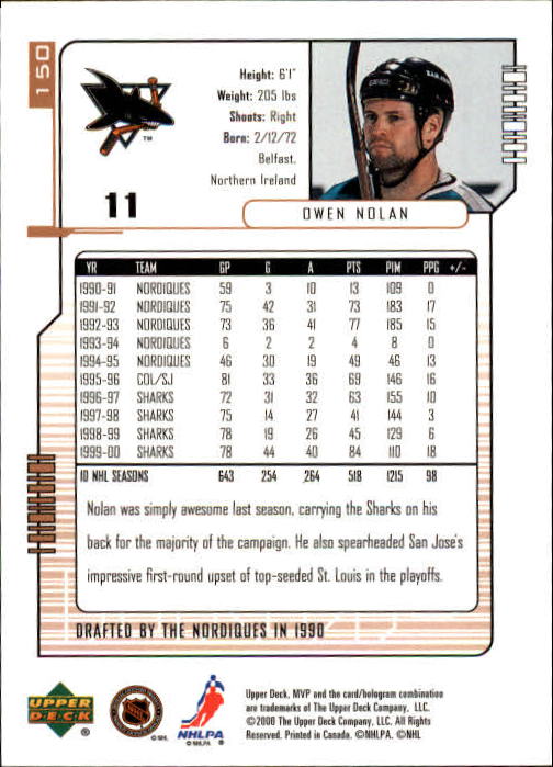 B5220- 2000-01 Upper Deck MVP Hk #s 1-200 +Rookies -You Pick- 15+ FREE US SHIP - Picture 301 of 441