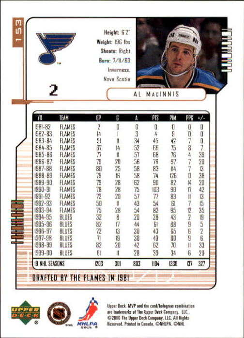 B5220- 2000-01 Upper Deck MVP Hk #s 1-200 +Rookies -You Pick- 15+ FREE US SHIP - Picture 307 of 441