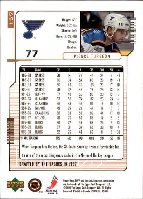 2000-01 Upper Deck MVP #157 Pierre Turgeon back image