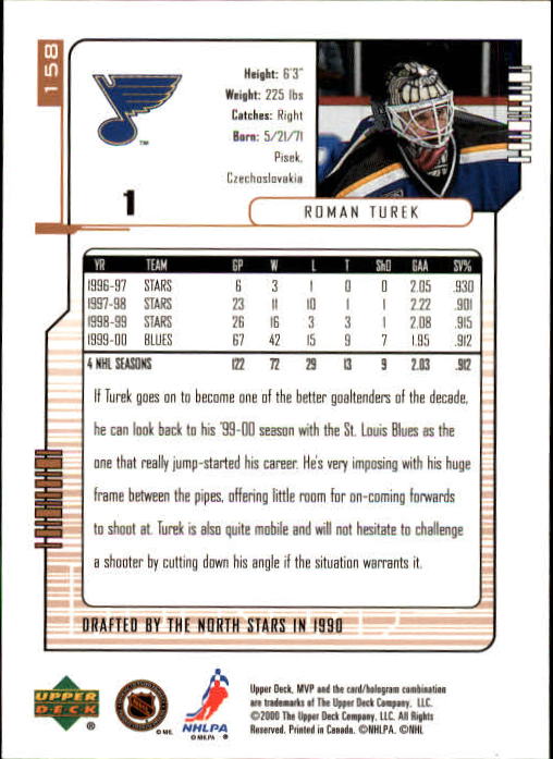 B5220- 2000-01 Upper Deck MVP Hk #s 1-200 +Rookies -You Pick- 15+ FREE US SHIP - Picture 317 of 441