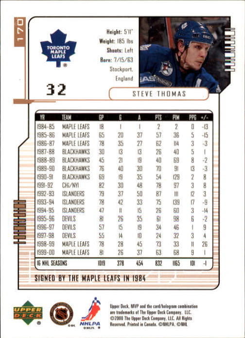 B5220- 2000-01 Upper Deck MVP Hk #s 1-200 +Rookies -You Pick- 15+ FREE US SHIP - Picture 341 of 441