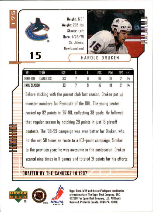 2000-01 Upper Deck MVP #175 Harold Druken back image