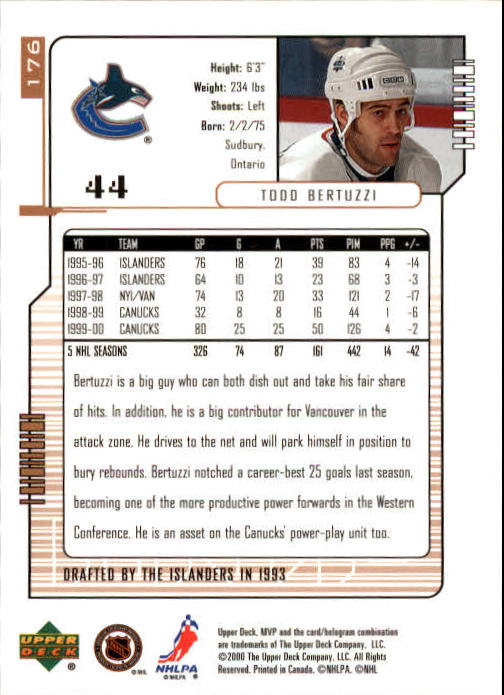 B5220- 2000-01 Upper Deck MVP Hk #s 1-200 +Rookies -You Pick- 15+ FREE US SHIP - Picture 353 of 441