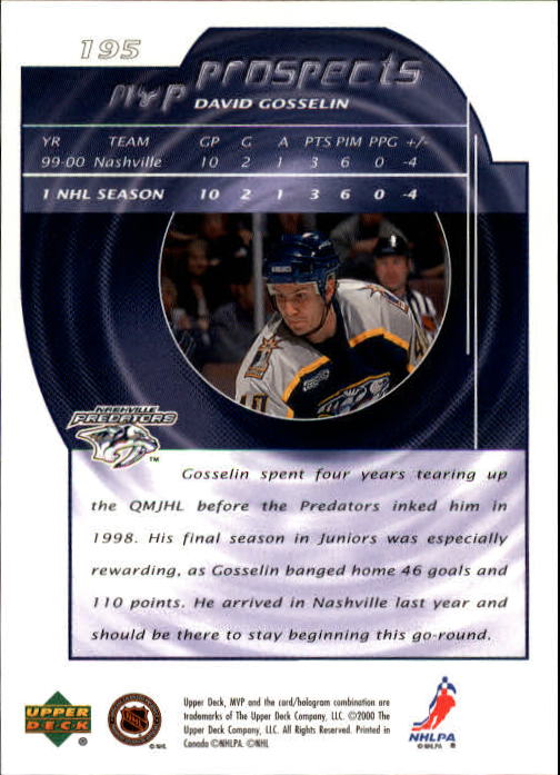 B5220- 2000-01 Upper Deck MVP Hk #s 1-200 +Rookies -You Pick- 15+ FREE US SHIP - Picture 391 of 441