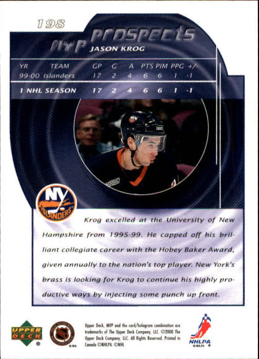 B5220- 2000-01 Upper Deck MVP Hk #s 1-200 +Rookies -You Pick- 15+ FREE US SHIP - Picture 397 of 441