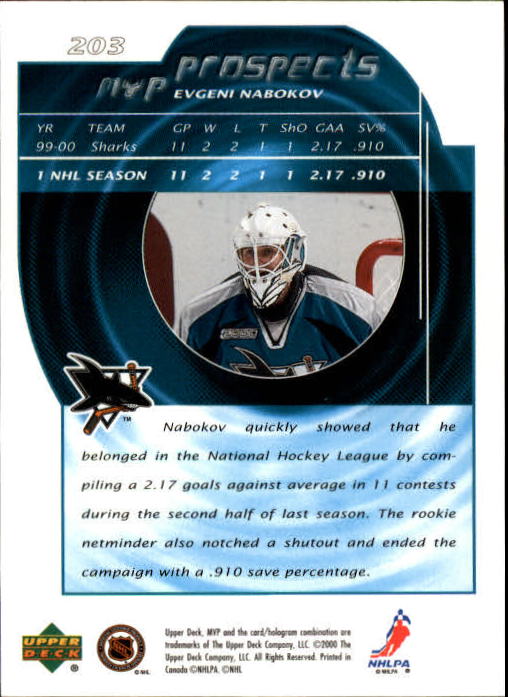 B5220- 2000-01 Upper Deck MVP Hk #s 1-200 +Rookies -You Pick- 15+ FREE US SHIP - Picture 407 of 441