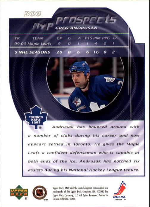 B5220- 2000-01 Upper Deck MVP Hk #s 1-200 +Rookies -You Pick- 15+ FREE US SHIP - Picture 413 of 441