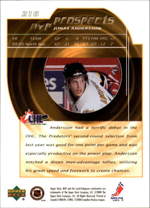 B5220- 2000-01 Upper Deck MVP Hk #s 1-200 +Rookies -You Pick- 15+ FREE US SHIP - Picture 433 of 441