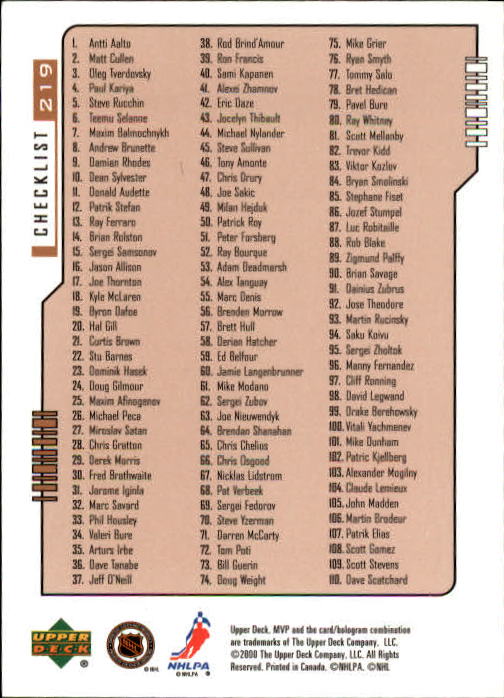 B5220- 2000-01 Upper Deck MVP Hk #s 1-200 +Rookies -You Pick- 15+ FREE US SHIP - Picture 439 of 441