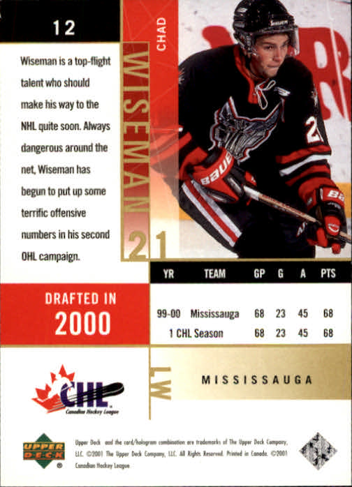 2000-01 UD CHL Prospects #12 Chad Wiseman back image