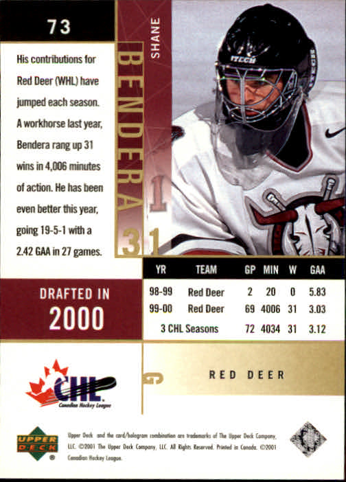 2000-01 UD CHL Prospects #73 Shane Bendera back image