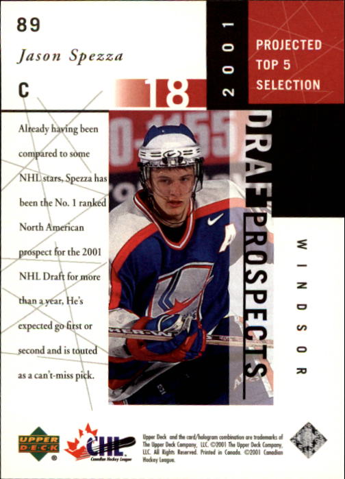 2000-01 UD CHL Prospects #89 Jason Spezza back image