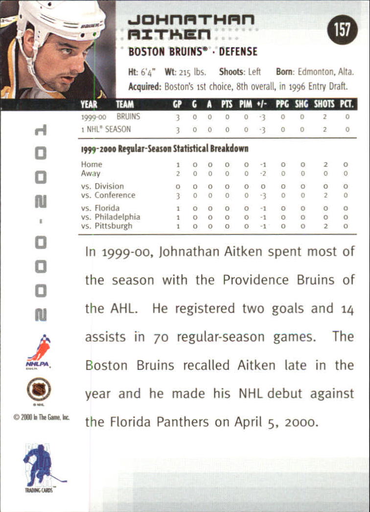 2000-01 BAP Memorabilia NHL All-Star Fantasy Black #157 Johnathan Aitken back image