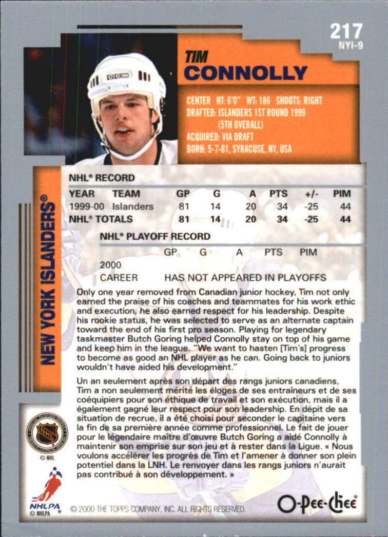 2000-01 O-Pee-Chee #217 Tim Connolly back image