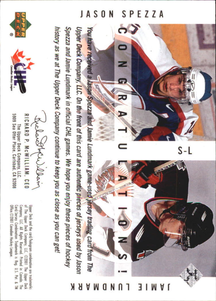 2000-01 UD CHL Prospects Game Jerseys #SL J.Spezza/J.Lundmark back image
