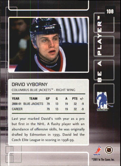 2001-02 BAP Memorabilia #108 David Vyborny back image