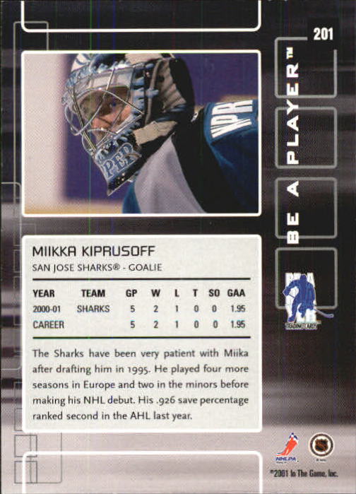 2001-02 BAP Memorabilia #201 Miikka Kiprusoff back image