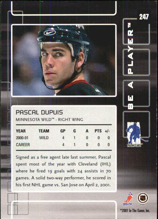 2001-02 BAP Memorabilia #247 Pascal Dupuis RC back image