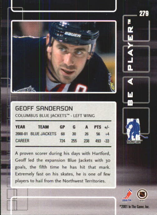 2001-02 BAP Memorabilia #279 Geoff Sanderson back image