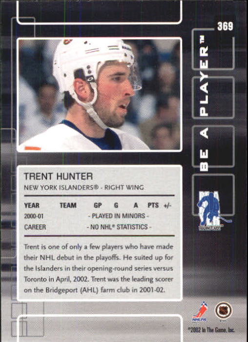 2001-02 BAP Memorabilia #369 Trent Hunter RC back image