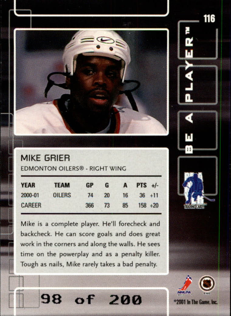 2001-02 BAP Memorabilia Ruby #116 Mike Grier back image