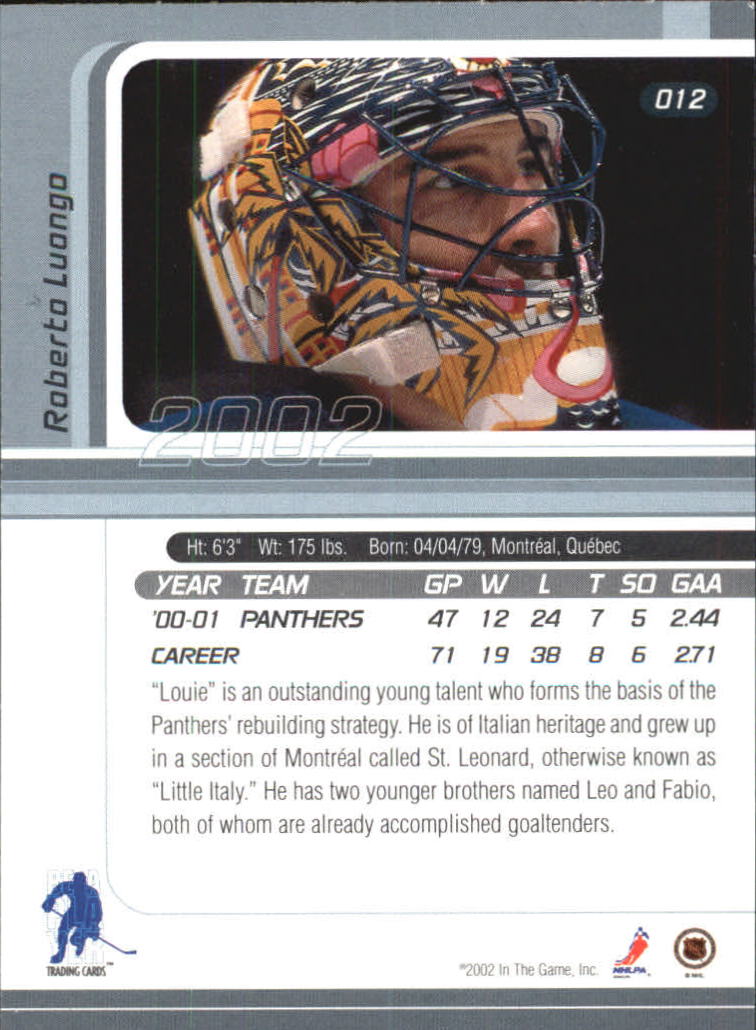 2001-02 BAP Signature Series #12 Roberto Luongo back image