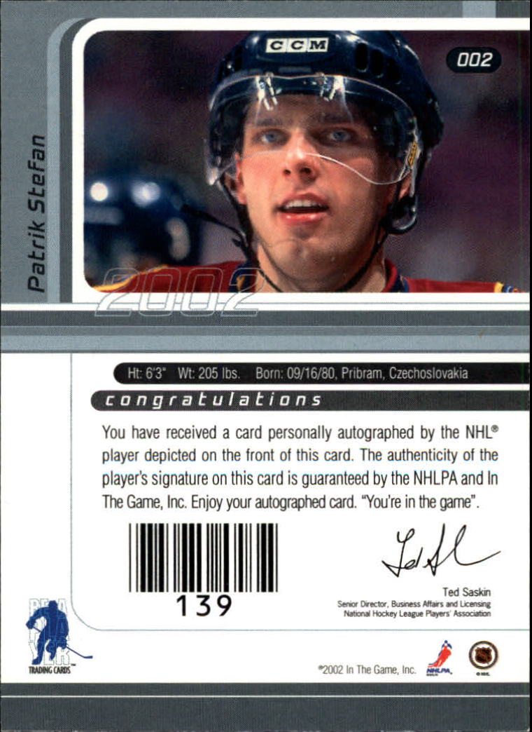 2001-02 BAP Signature Series Autographs #2 Patrik Stefan back image