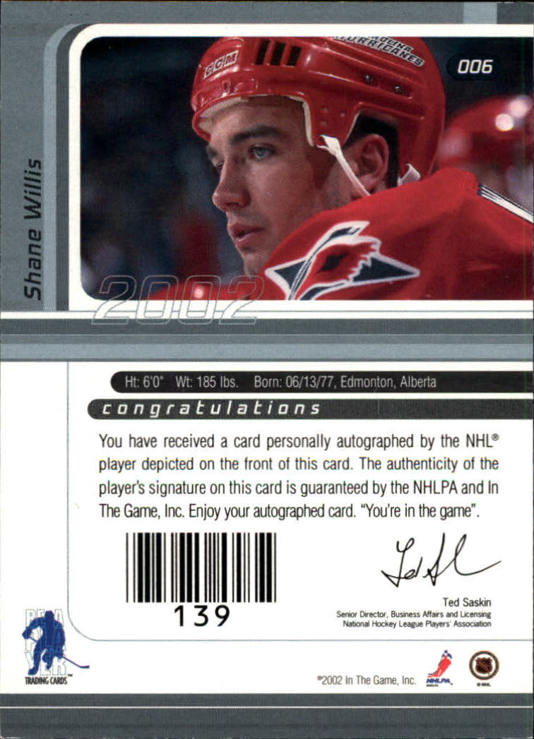 2001-02 BAP Signature Series Autographs #6 Shane Willis back image