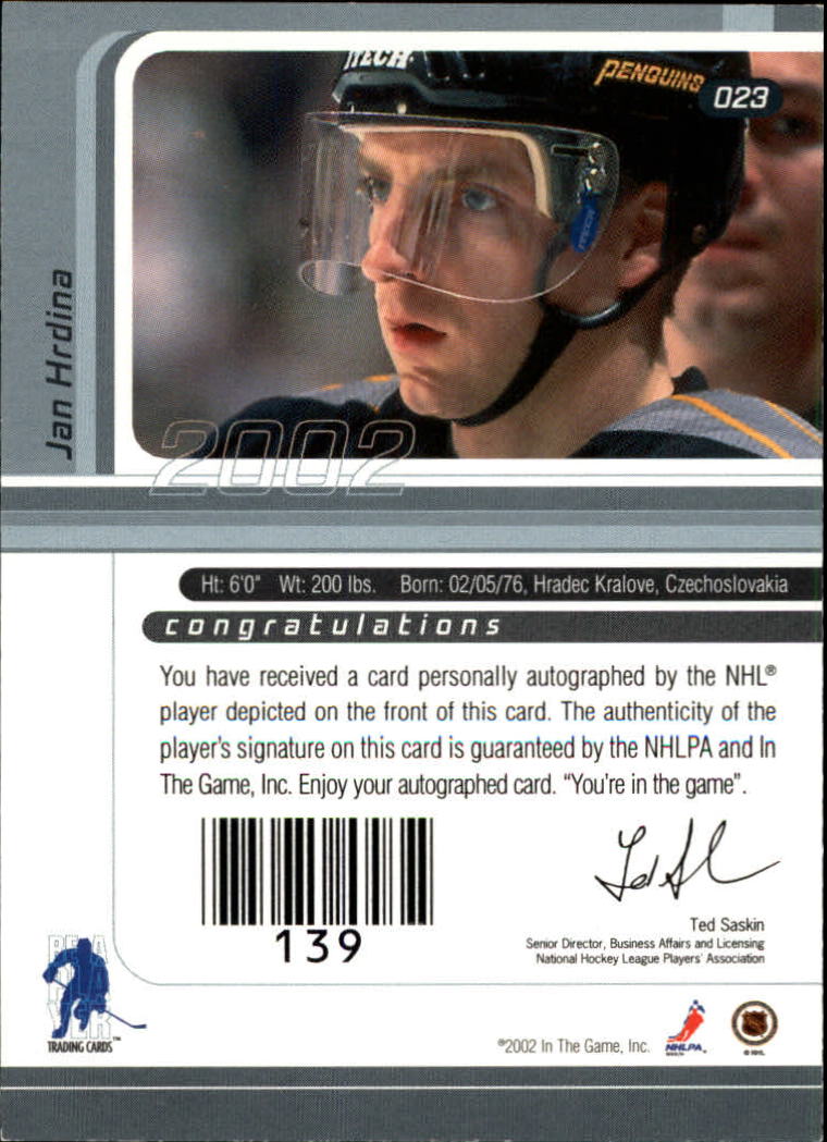 2001-02 BAP Signature Series Autographs #23 Jan Hrdina back image