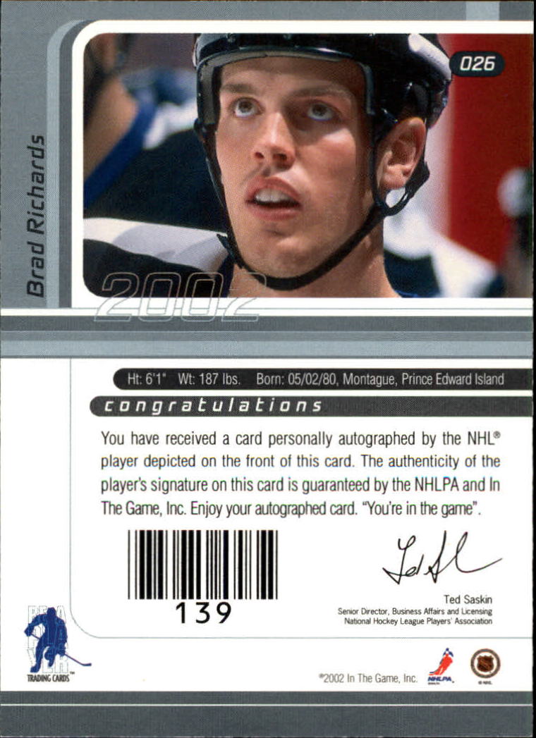 2001-02 BAP Signature Series Autographs #26 Brad Richards back image