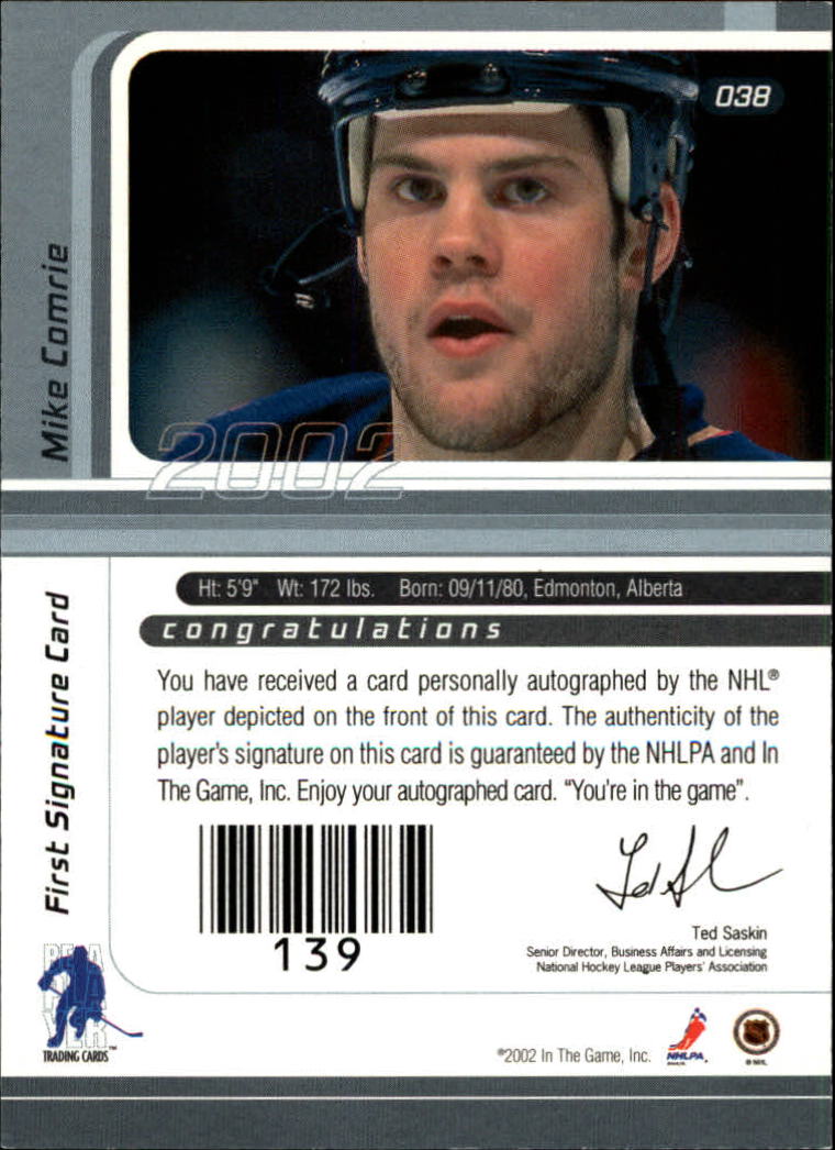 2001-02 BAP Signature Series Autographs #38 Mike Comrie back image