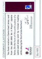 2001-02 BAP Signature Series Jerseys #GJ95 Kristian Huselius back image