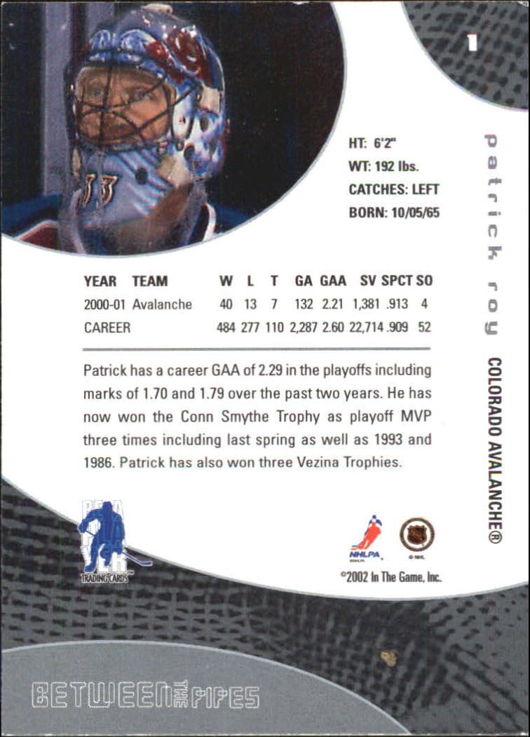 2001-02 Between the Pipes #1 Patrick Roy back image
