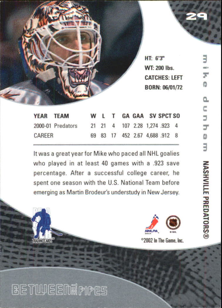 2001-02 Between the Pipes #29 Mike Dunham back image