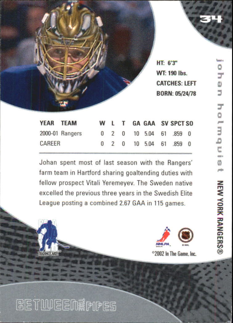 2001-02 Between the Pipes #34 Johan Holmqvist back image