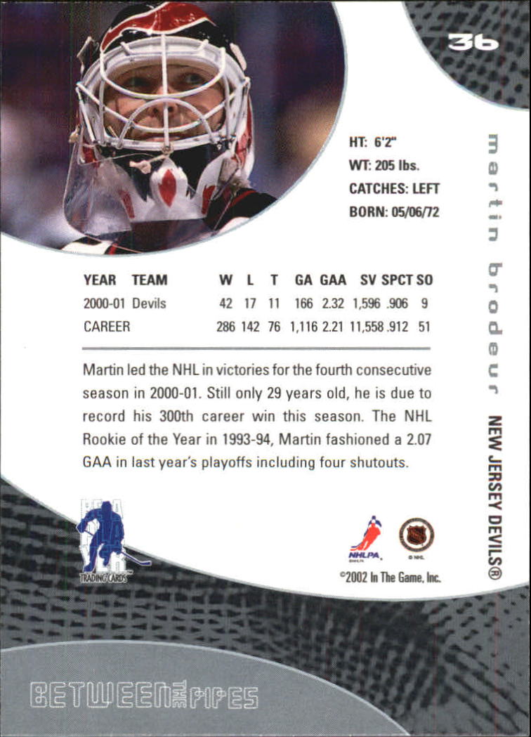 2001-02 Between the Pipes #36 Martin Brodeur back image