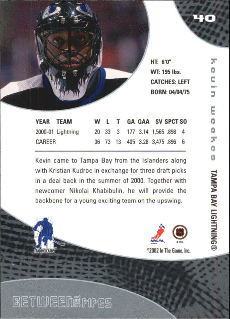 2001-02 Between the Pipes #40 Kevin Weekes back image