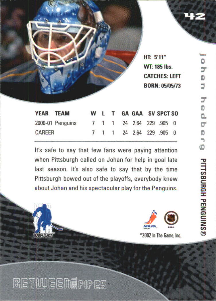 2001-02 Between the Pipes #42 Johan Hedberg back image