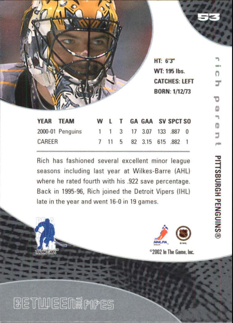 2001-02 Between the Pipes #53 Rich Parent back image