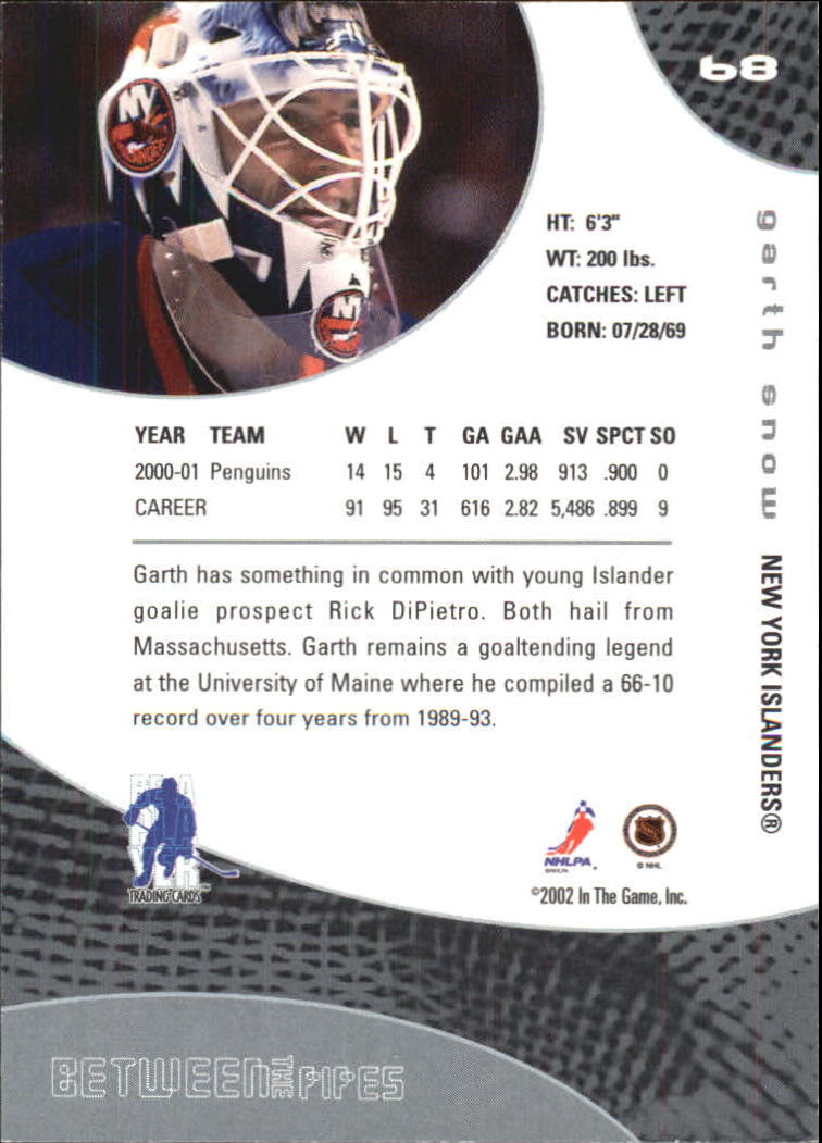 2001-02 Between the Pipes #68 Garth Snow back image