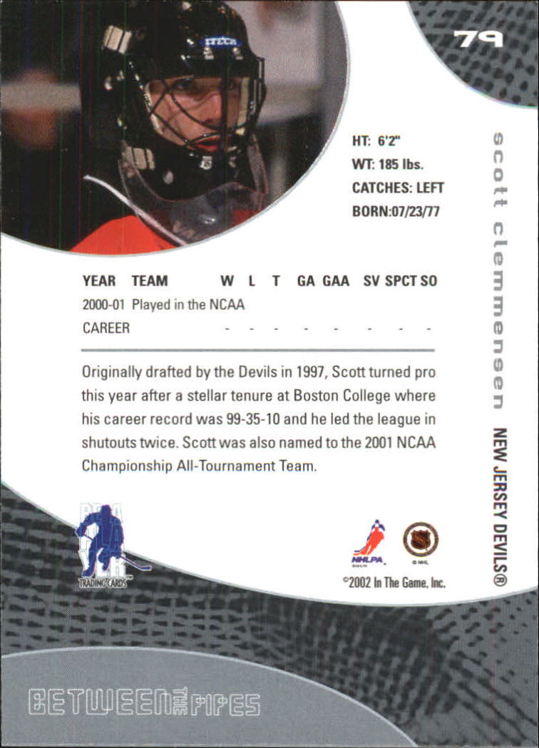 2001-02 Between the Pipes #79 Scott Clemmensen RC back image