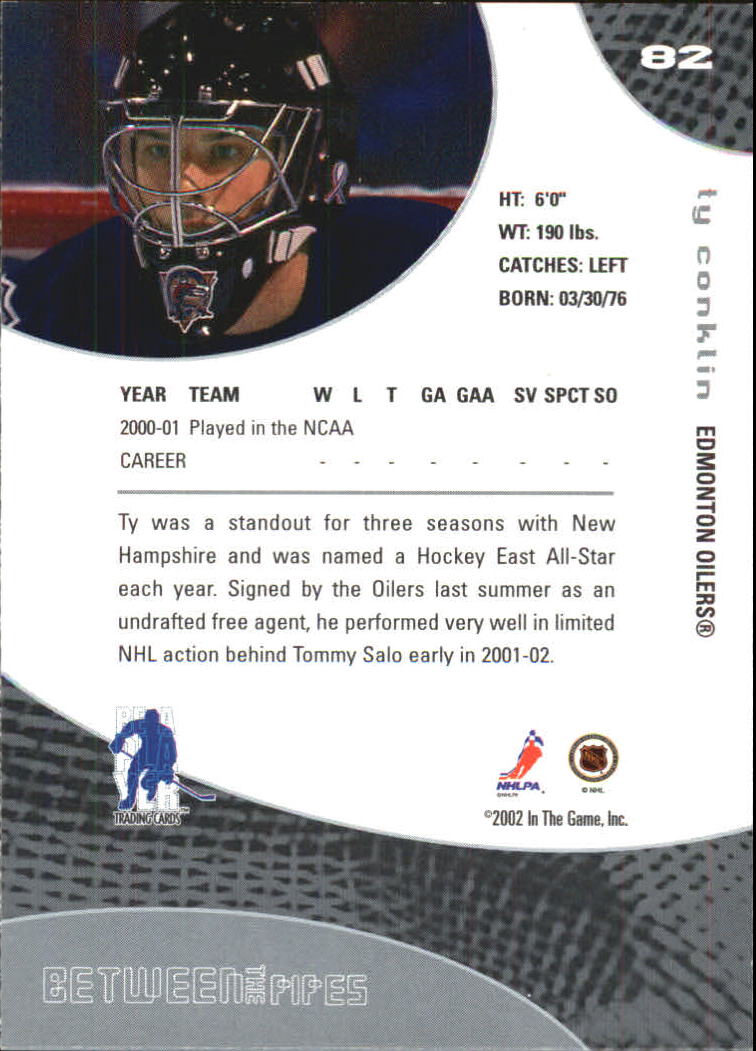 2001-02 Between the Pipes #82 Ty Conklin RC back image