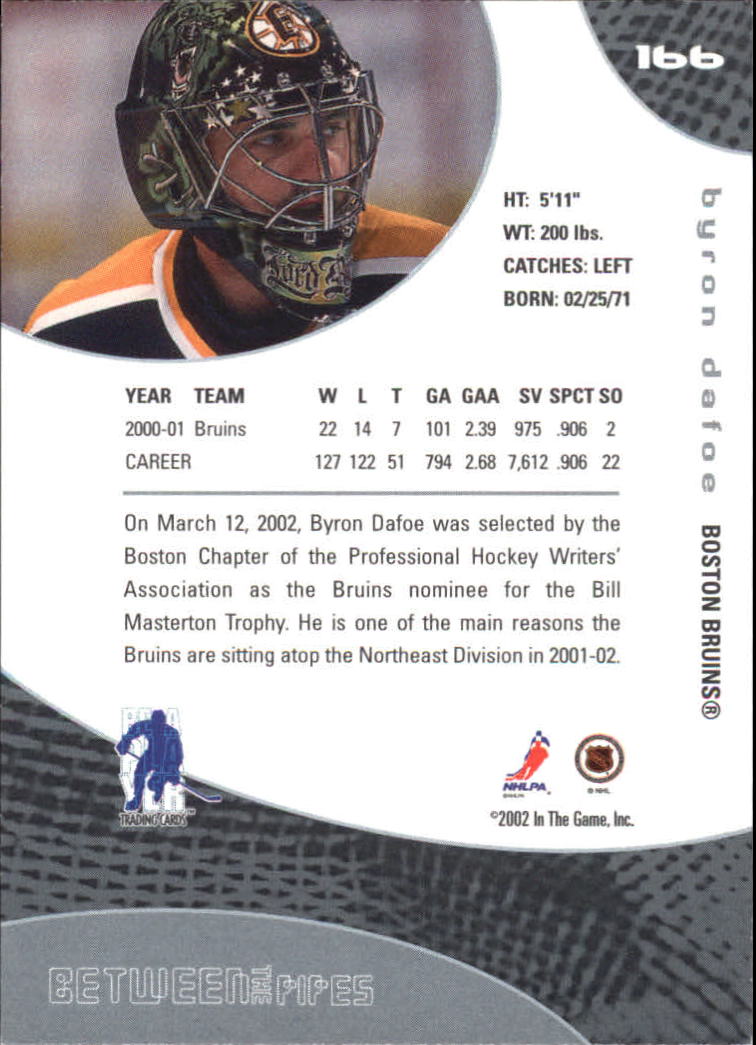 2001-02 Between the Pipes #166 Byron Dafoe back image