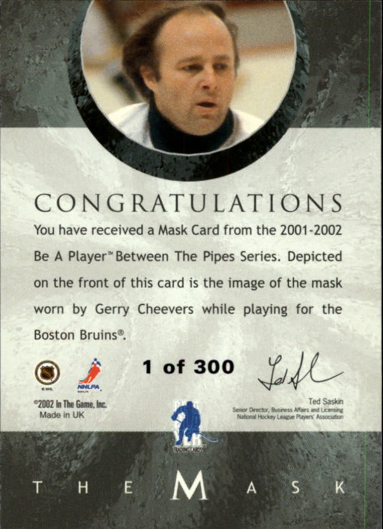 2001-02 Between the Pipes Masks Silver #6 Gerry Cheevers back image